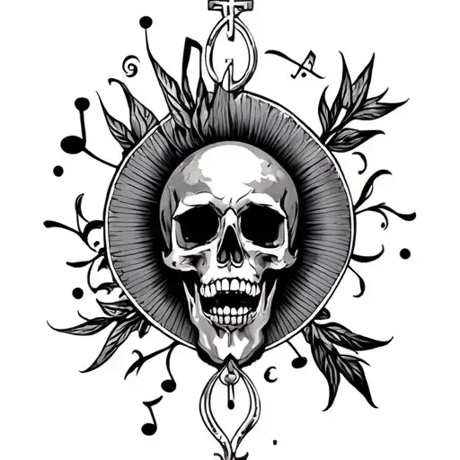 a tattoo that mixes religion, music  tattoo design idea