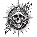 a tattoo that mixes religion, music  tattoo design idea