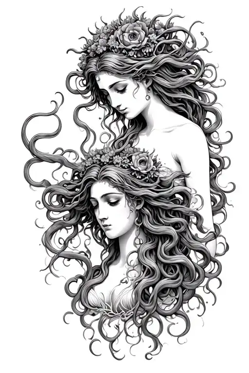 Persephone and Medusa  tattoo design idea
