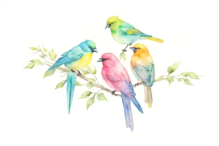 four birds perched tattoo design idea