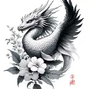 Phoenix, Dragon, Cherry Flower, Carp Koi Fish whit sakura flowers tattoo design idea