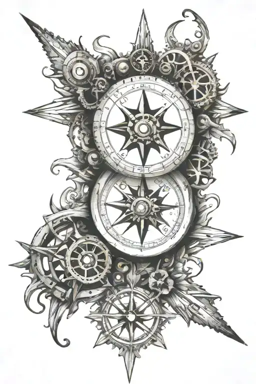 steam punk nautical compass suicide survivor tattoo design idea