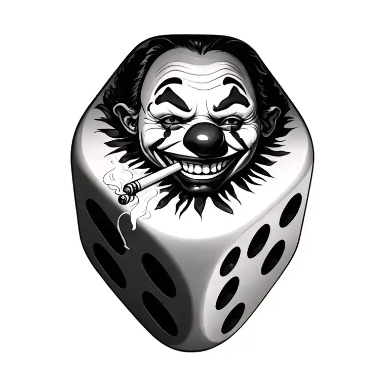 a dice with clown face smoking a joint tattoo design idea