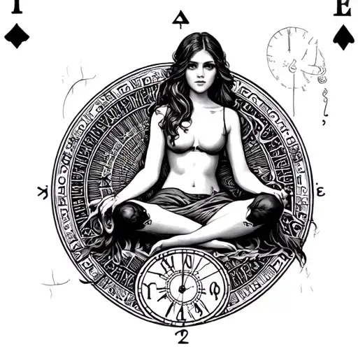 "time" tarot card featuring girl sitting tattoo design idea