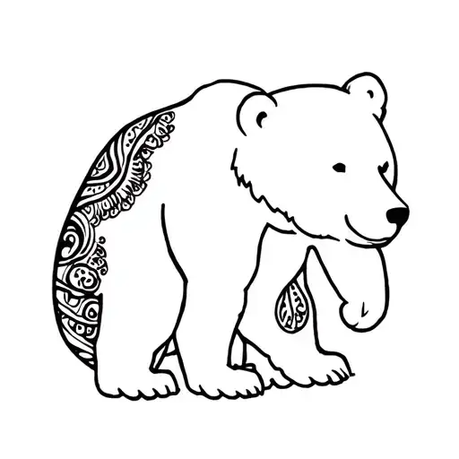 bear side outline with paisleys inside, minimalistic with a lot of white space. tattoo design idea