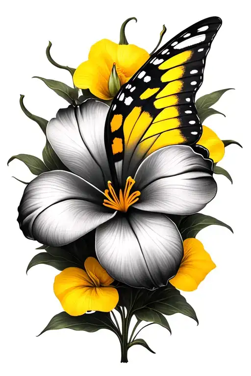 Zantedeschia aethiopica closed and yellow butterfly wings in middle  tattoo design idea