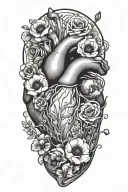 abstract design human heart, poppies, anemones, mushrooms, music, love tattoo design idea