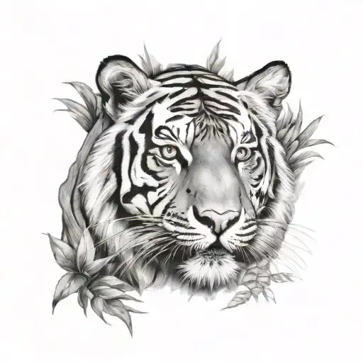 tiger emerging from the jungle tattoo design idea