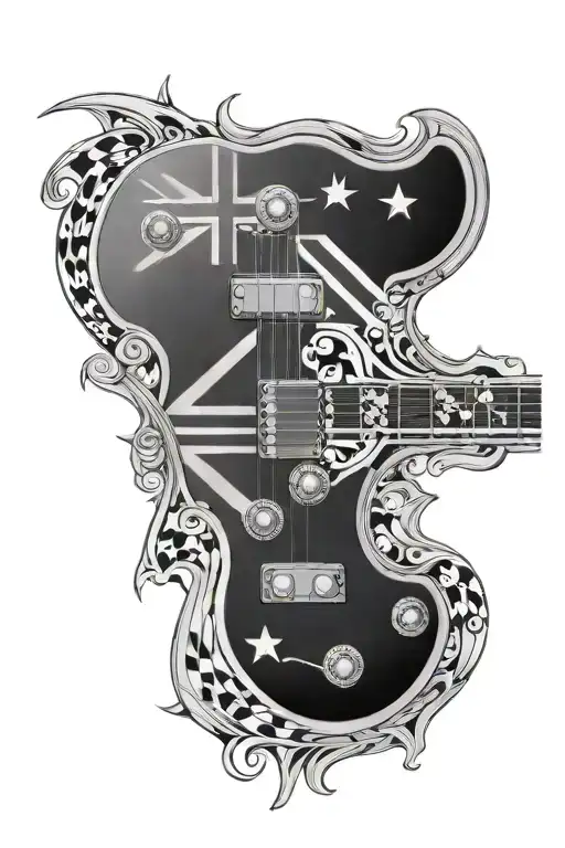 union jack epiphone les paul guitar with playing cards tattoo design idea