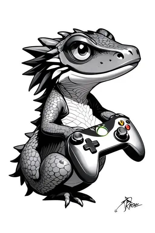 a geko with an Xbox controller anime character tattoo design idea