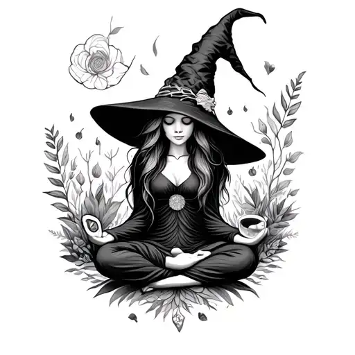 nature knitting yoga witch tattoo design idea