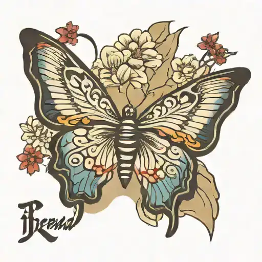 butterfly flying around the word Brenda tattoo design idea