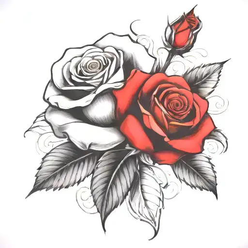 two rose wrapped one black one red  tattoo design idea