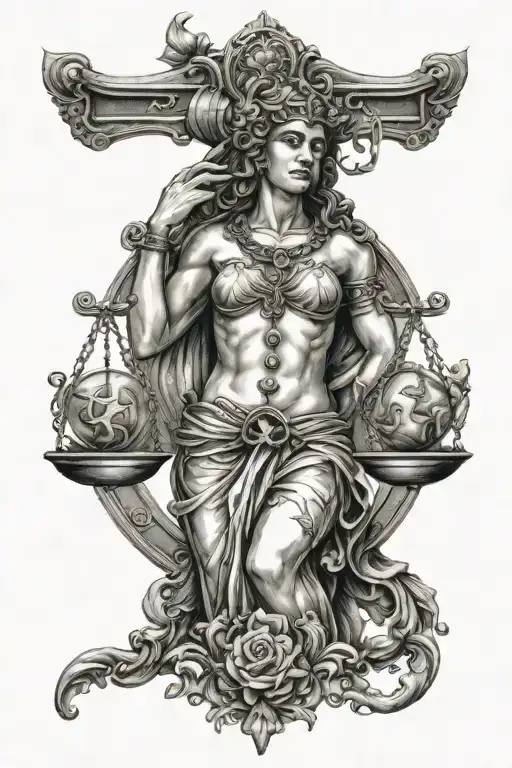 Libra zodiac sign mixed with st jude tattoo design idea