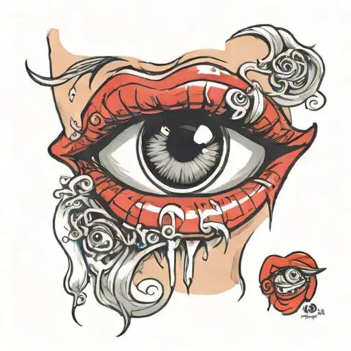 mouth only sexy red lips slightly parted with an eyeball peering out from inside the mouth  tattoo design idea