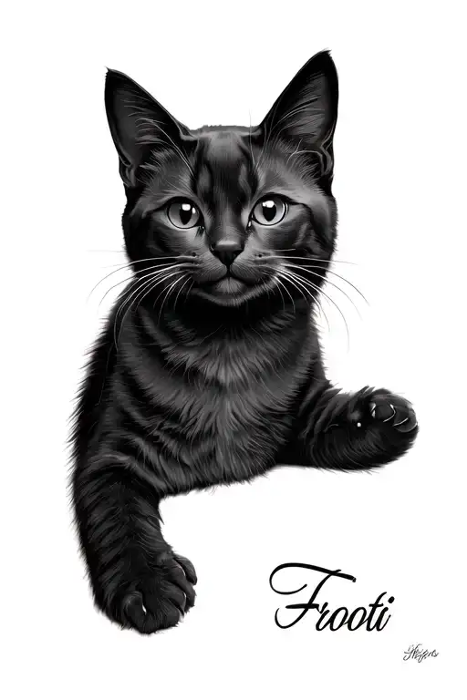 small reference of cat like a paw or just a small face of a cat and the name Frooti tattoo design idea