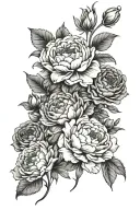 rose, peony and cosmos flower with stems representing my sons tattoo design idea