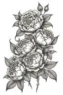 rose, peony and cosmos flower with stems representing my sons tattoo design idea