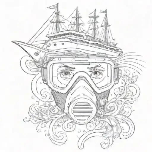 snorkel mask with cruise ship sailing towards tattoo design idea