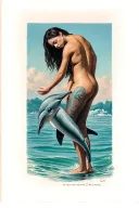 perverted dolphin rubbing on a woman standing tattoo design idea