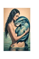 perverted dolphin rubbing on a woman standing tattoo design idea