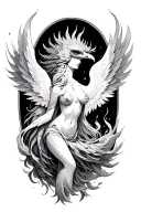 Feminine Phoenix rising from the ashes tattoo design idea