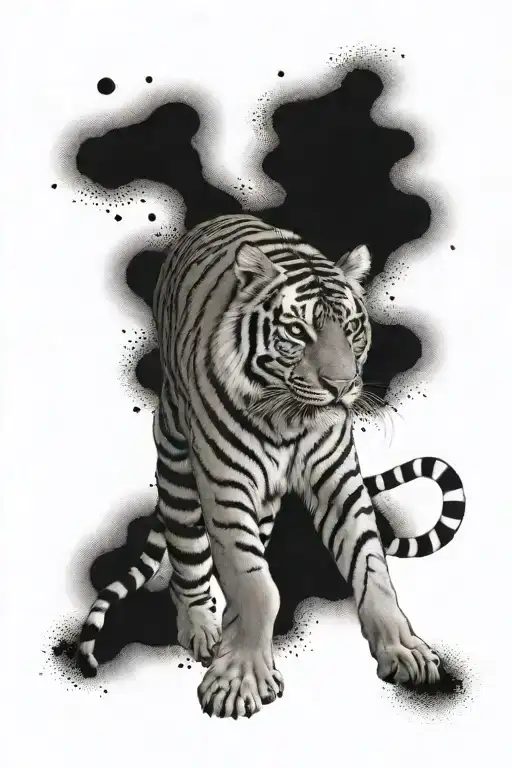 feminine tiger walking tattoo design idea