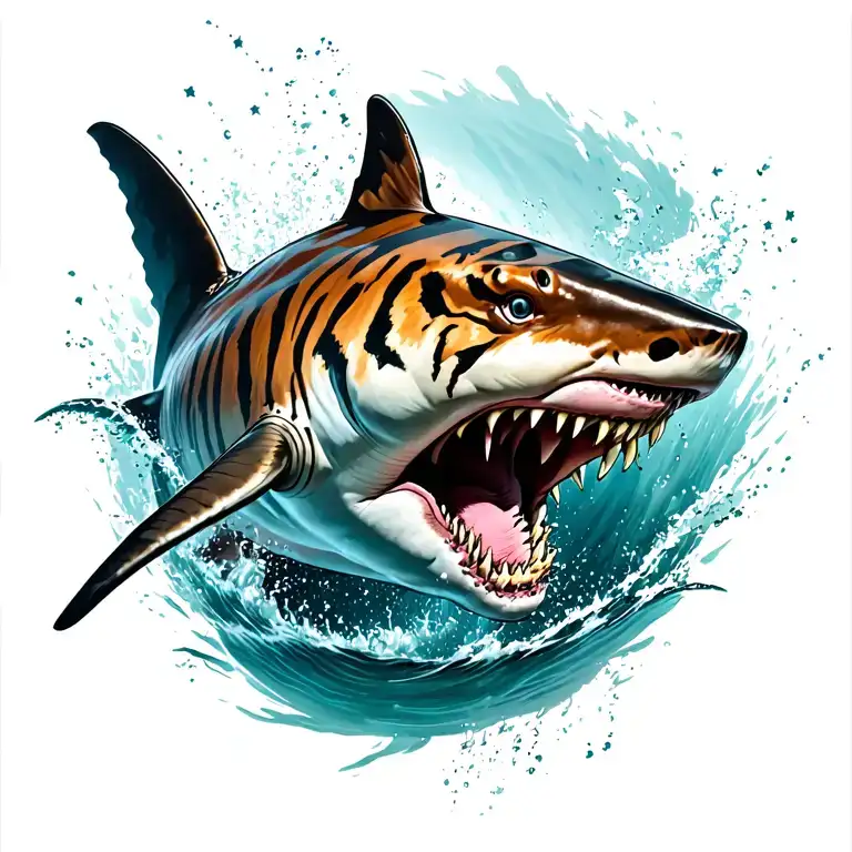 tiger shark jumping tattoo design idea