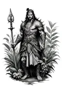warrior in a garden scene tattoo design idea