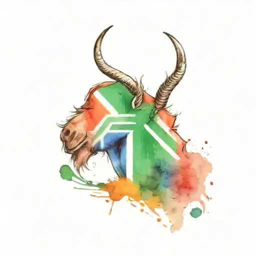 south african flag with springbok logo. ripping out of skin tattoo design idea