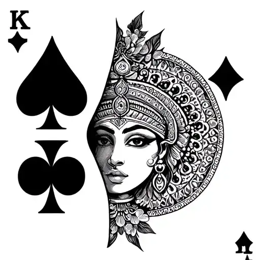 queen of spades with indian patterns symbolizing the client's love for black men and also clients indian traditionalroot tattoo design idea