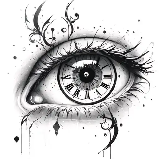 eye with clock inside for men tattoo design idea