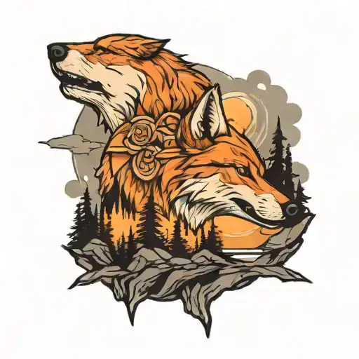 wolf cliff overlooking pack tattoo design idea