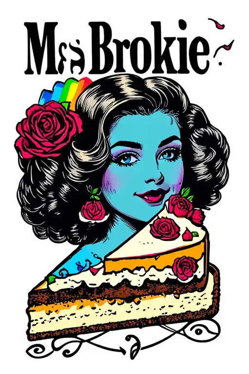 "Ms. Brookie" Cheesecake on a black rainbow color tattoo design idea