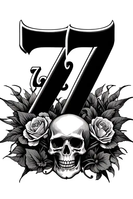 7 And 2 Card and skull tattoo design idea