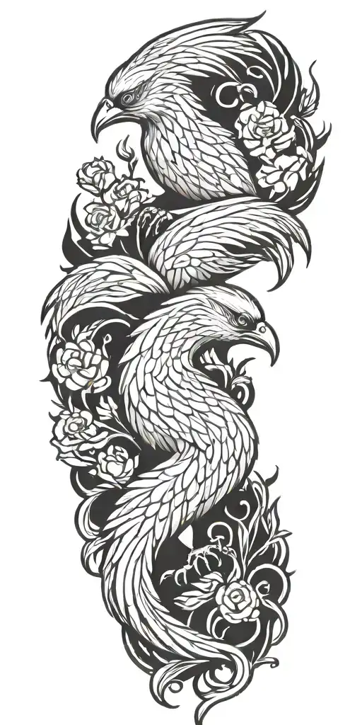 phoenix and 3-headed dog tattoo design idea