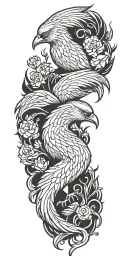 phoenix and 3-headed dog tattoo design idea