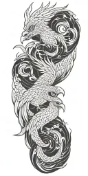 phoenix and 3-headed dog tattoo design idea