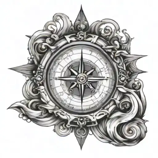 Neptune Wave compass navigation map tattoo design idea
