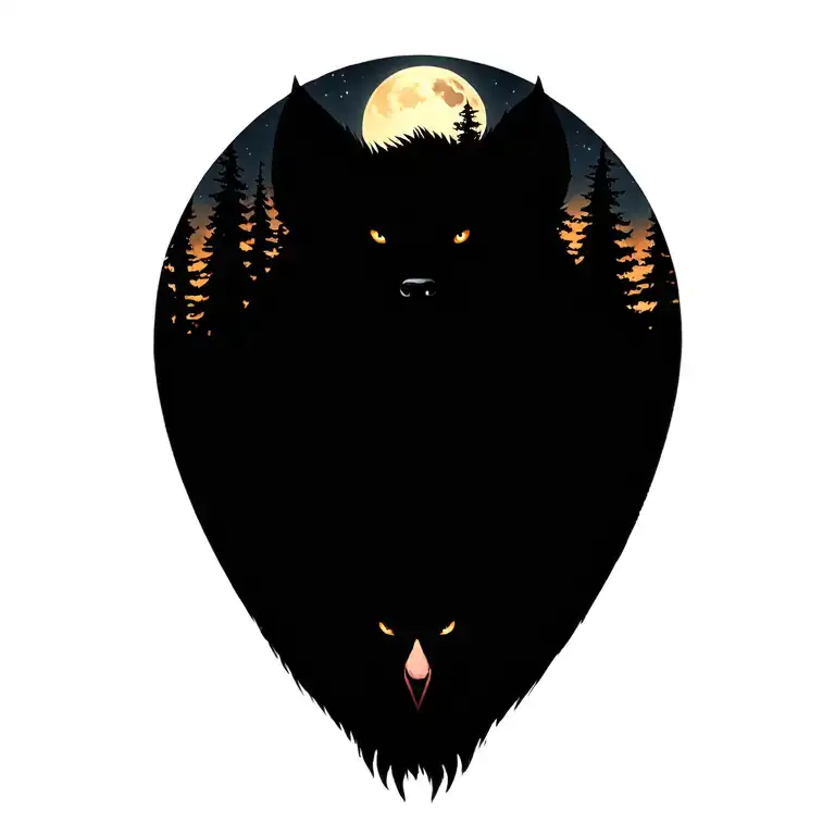 Wolverine animal in the wild showing its claws with the forest, moon, and clock in the faded background tattoo design idea