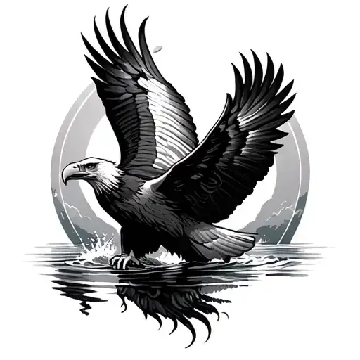 Eagle flying over water tattoo design idea