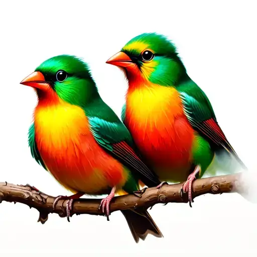 3 Little Birds, red yellow green drawing tattoo design idea