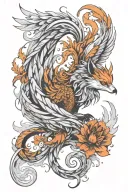 pheonix and a nine tail fox curled   tattoo design idea