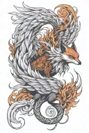 pheonix and a nine tail fox curled   tattoo design idea