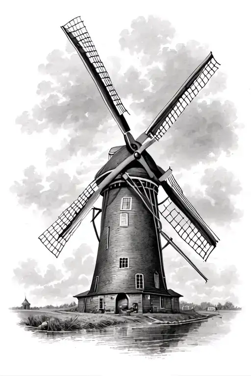 dutch windmill tattoo design idea