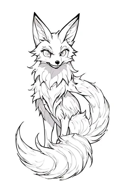 black kitsune 9 tail fox tattoo design idea