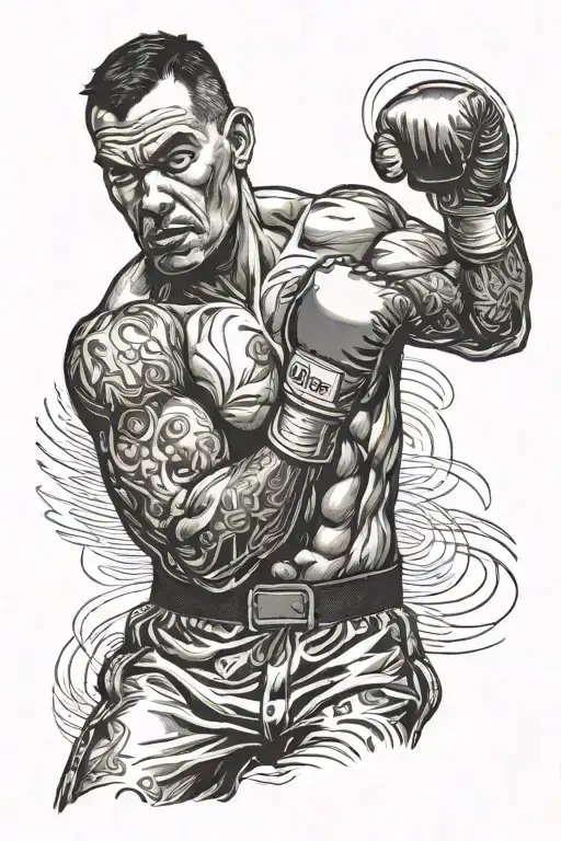 tattoed boxer throwing a punch tattoo design idea