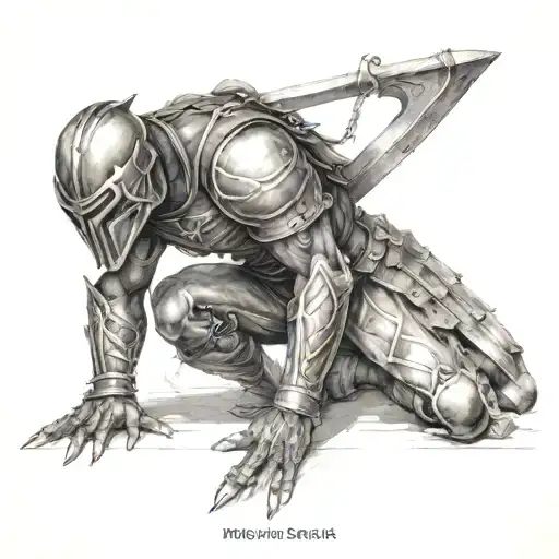 warrior kneeling at bible tattoo design idea