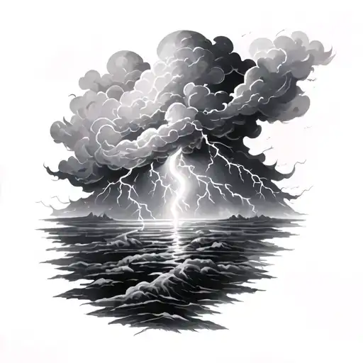 storm clouds and lighting across chest tattoo design idea