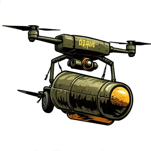 Ukrainian FPV strike drone carrying artillery shell tattoo design idea
